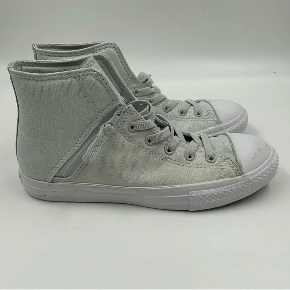 Converse All Star High Top Zipper Silver Glitter Sneakers. Juniors Size 6. - Picture 4 of 8